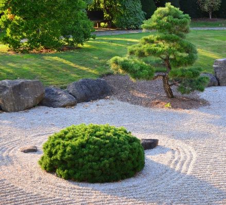 Kare Sansui (Dry Garden) principles within a larger garden